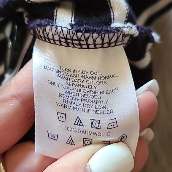 Lands end womens navy blue and white stripped thick cotton‎ flowy sweater - Picture 5 of 6